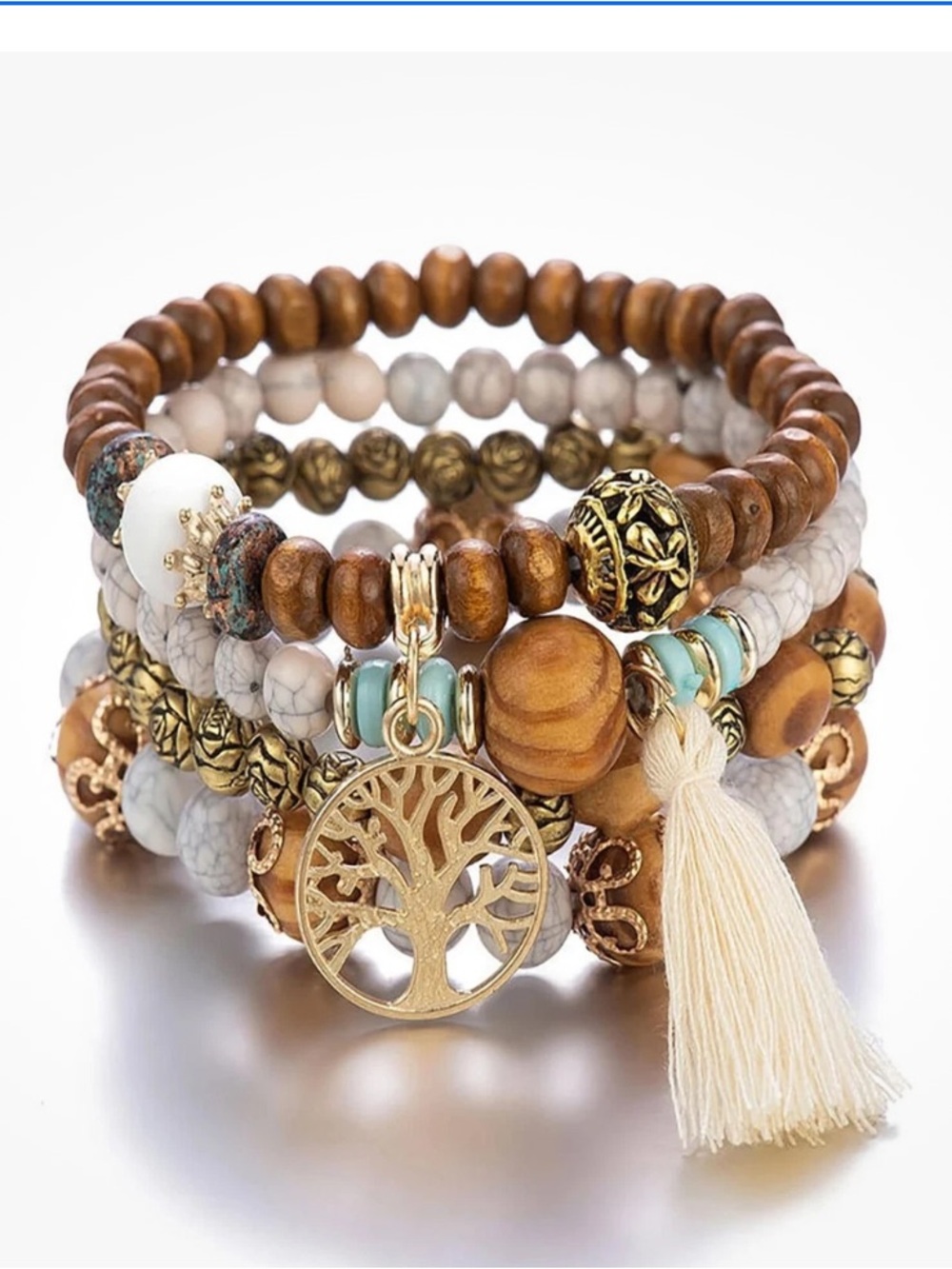 Bohemian Bracelet Set with Tree Charm & Gift Box NEW